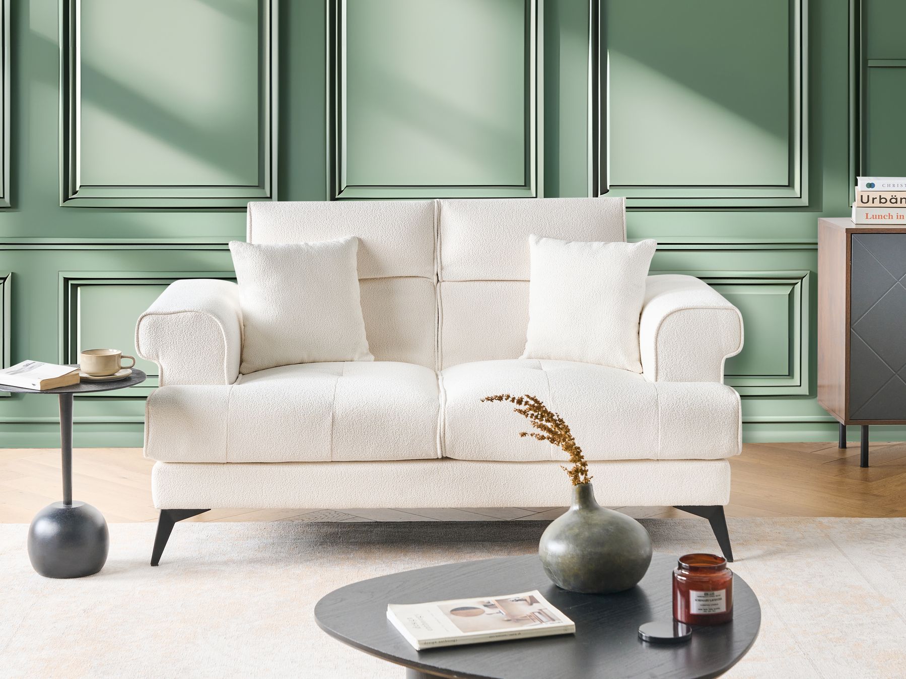 2 Seater Boucle Sofa White SKIVE