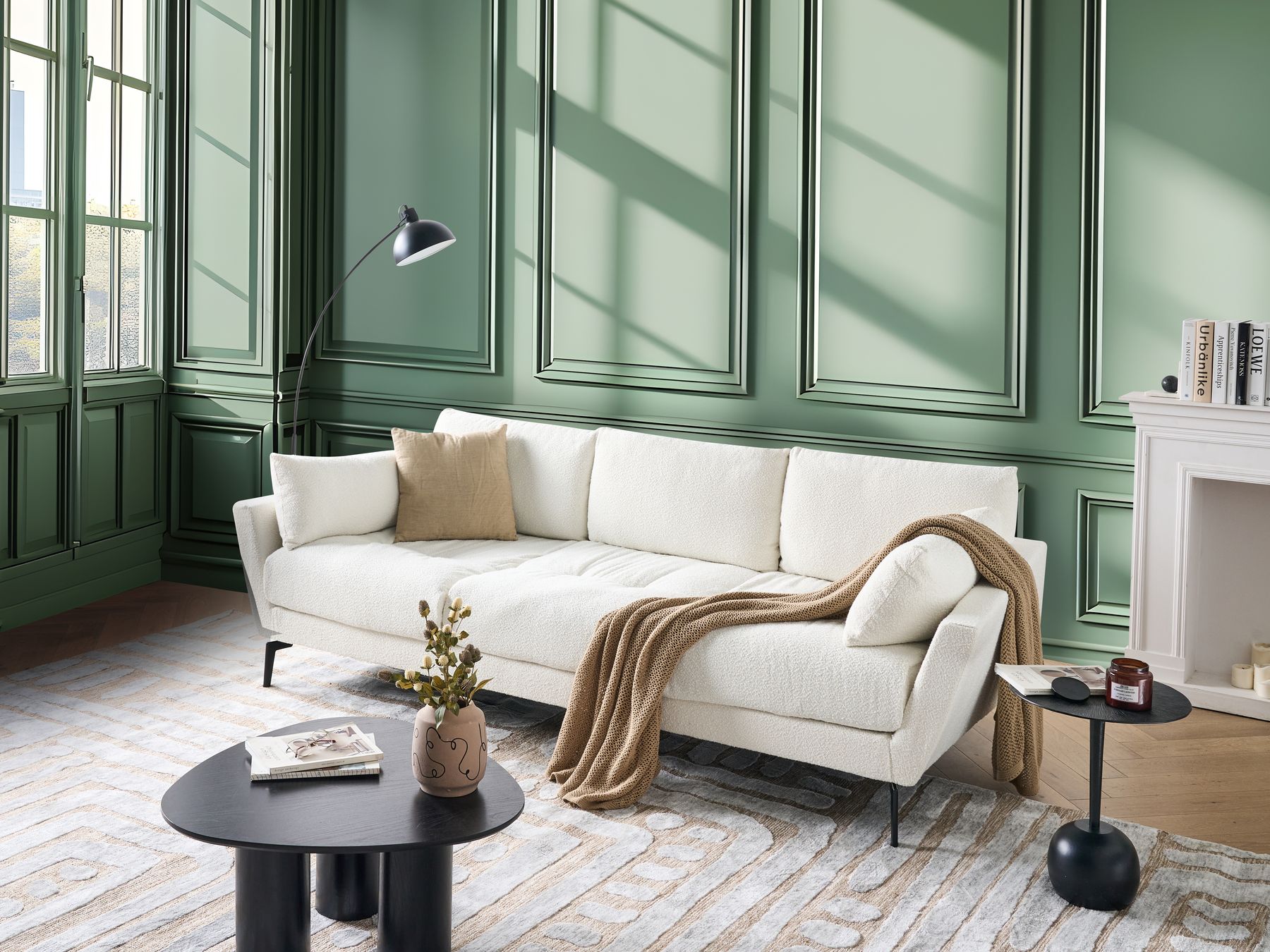 4 Seater Boucle Sofa White NENOLA