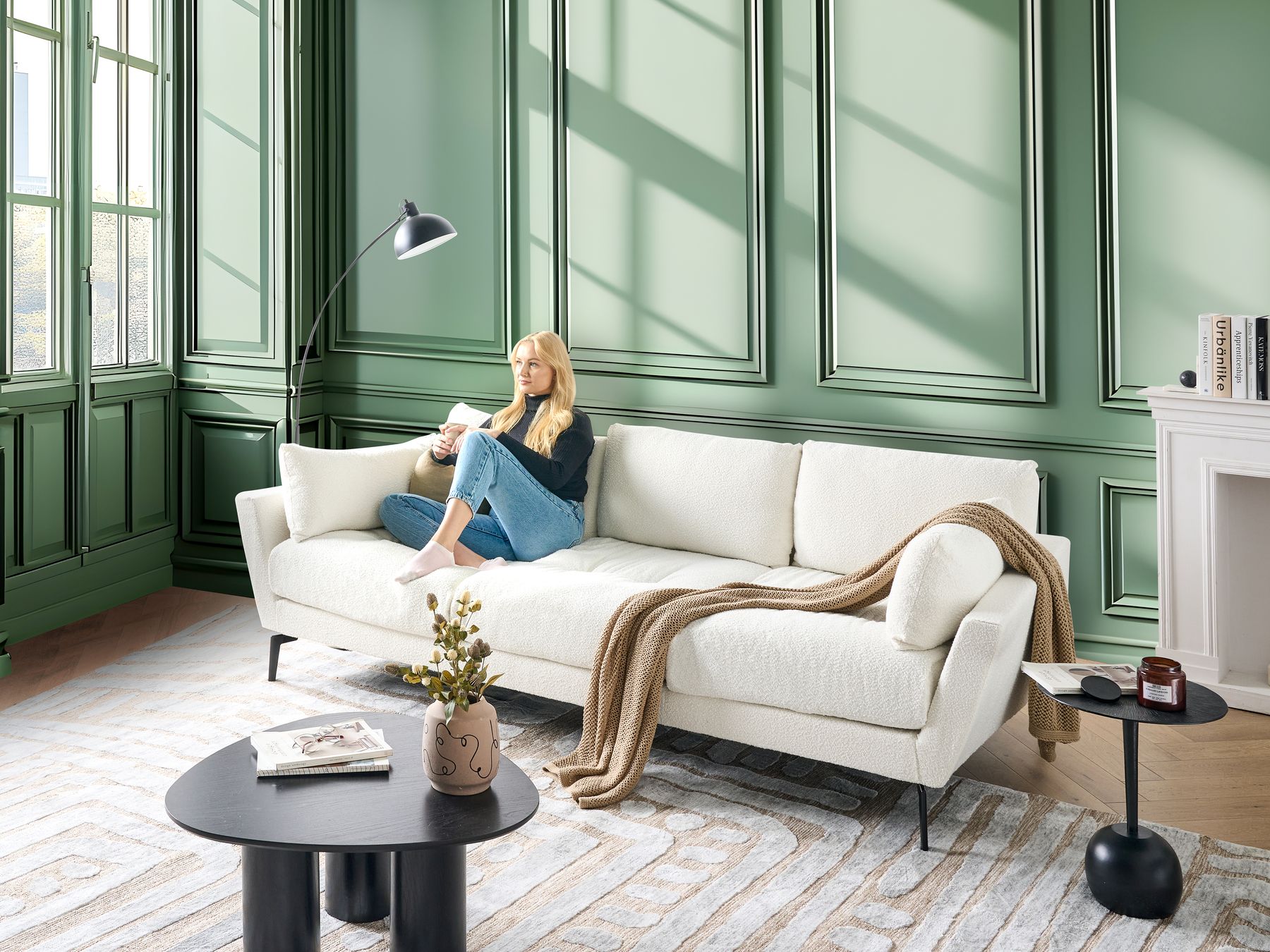 4 Seater Boucle Sofa White NENOLA