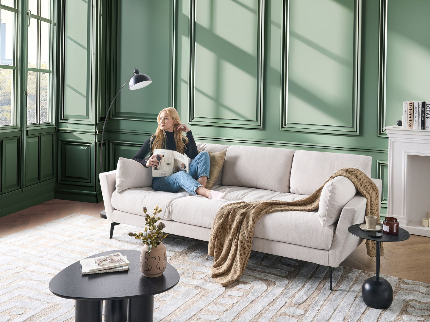 4 Seater Fabric Sofa Beige NENOLA