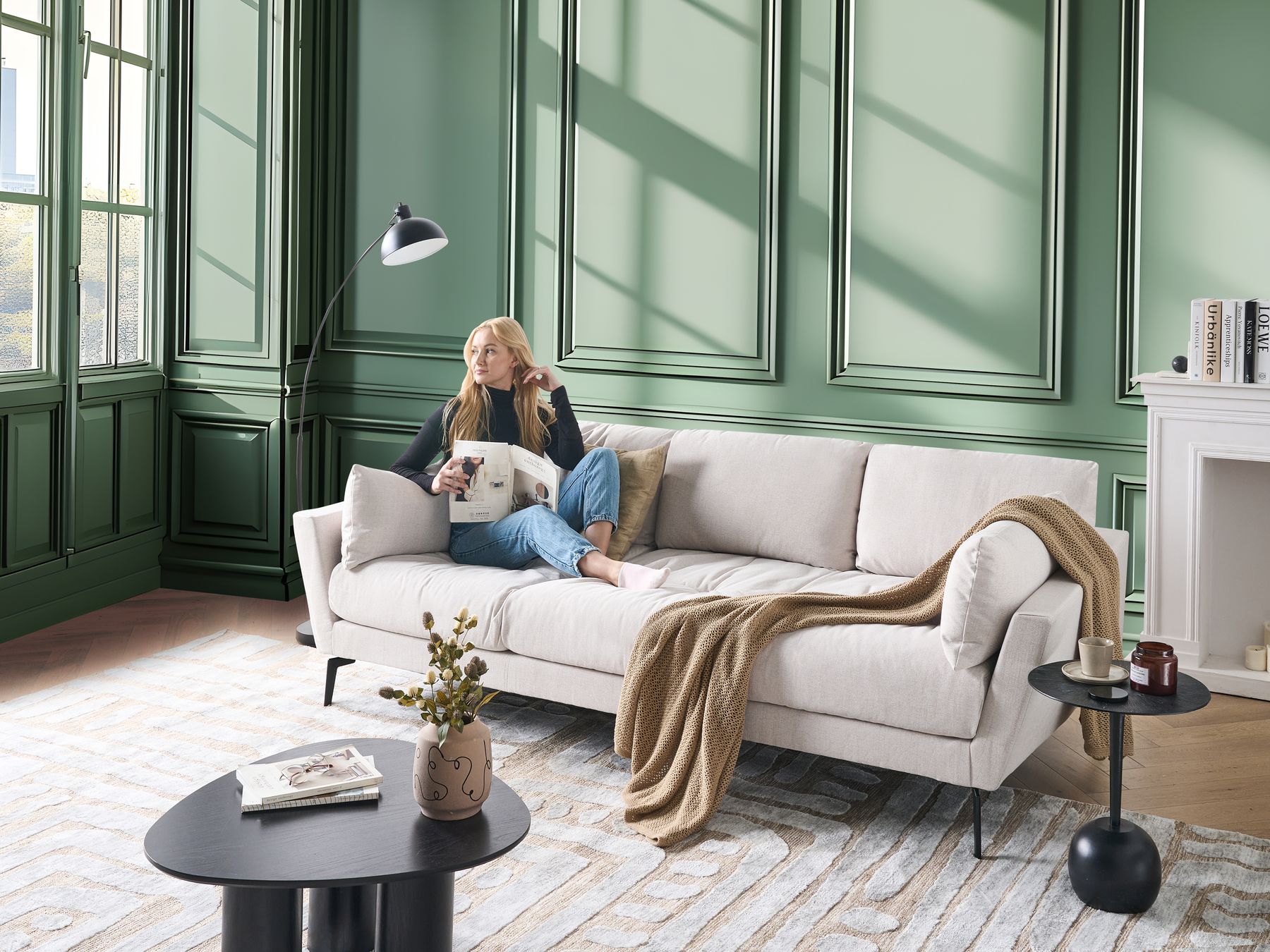 4 Seater Fabric Sofa Beige NENOLA