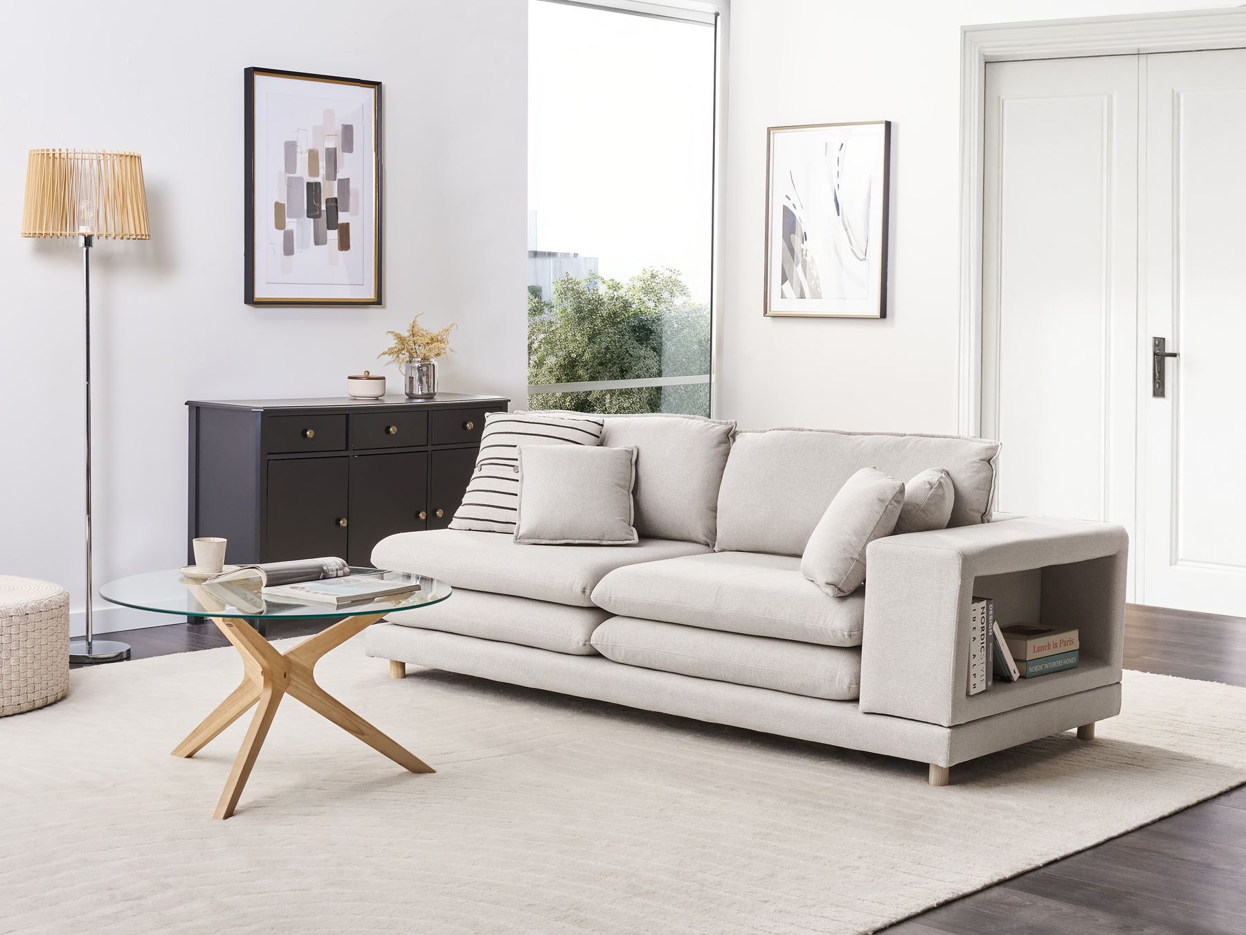2 Seater Fabric Sofa Beige HEDEN