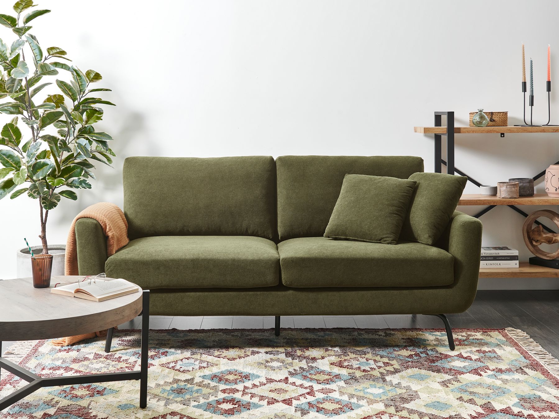 3 Seater Fabric Sofa Dark Green VESALA