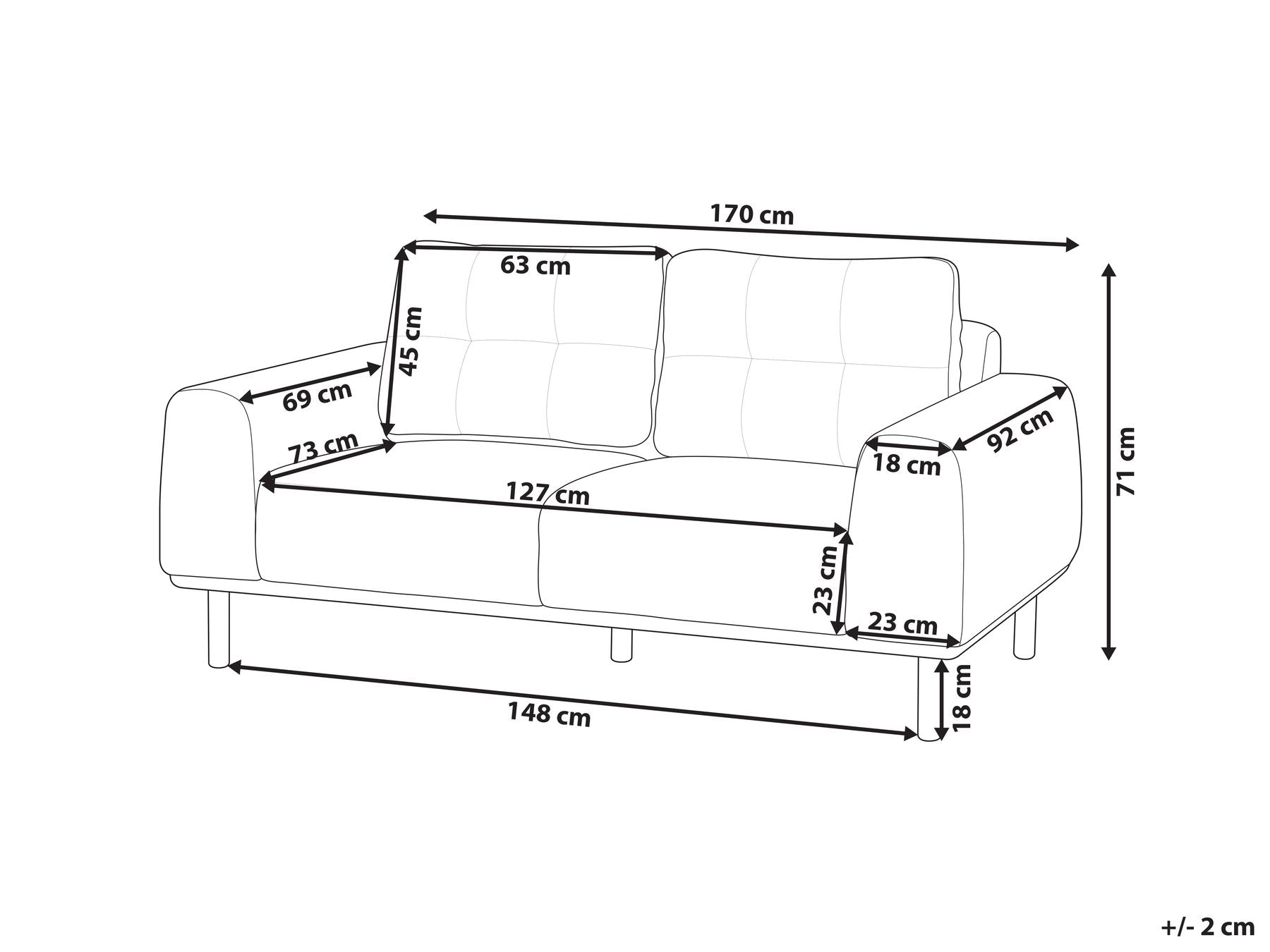 2 Seater Fabric Sofa Green LAURILA