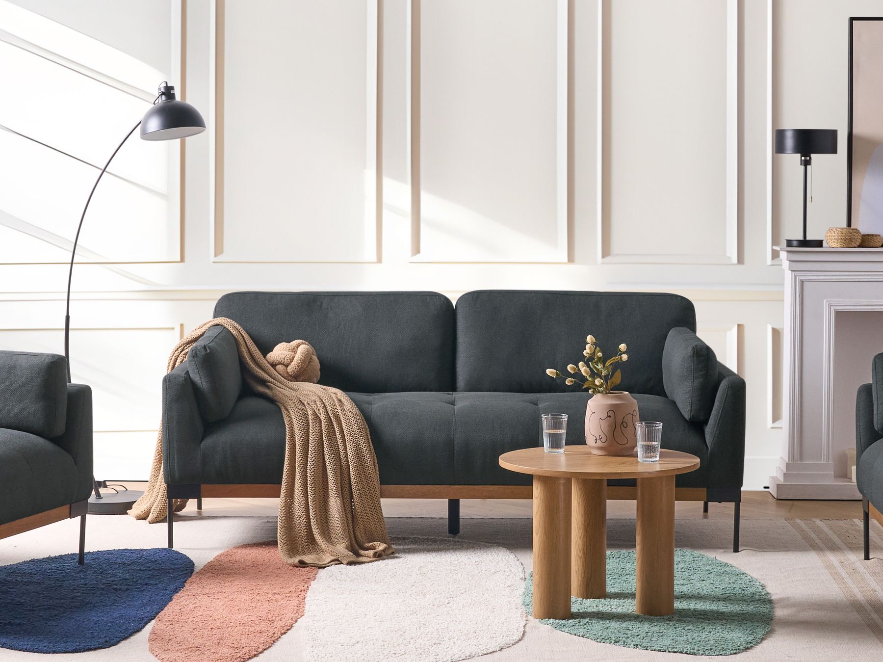 3 Seater Fabric Sofa Black SKAVEN