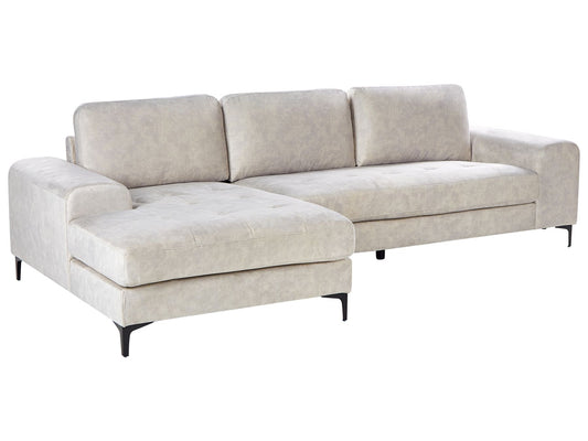 Right Hand Velvet Corner Sofa Light Beige KIRUNA