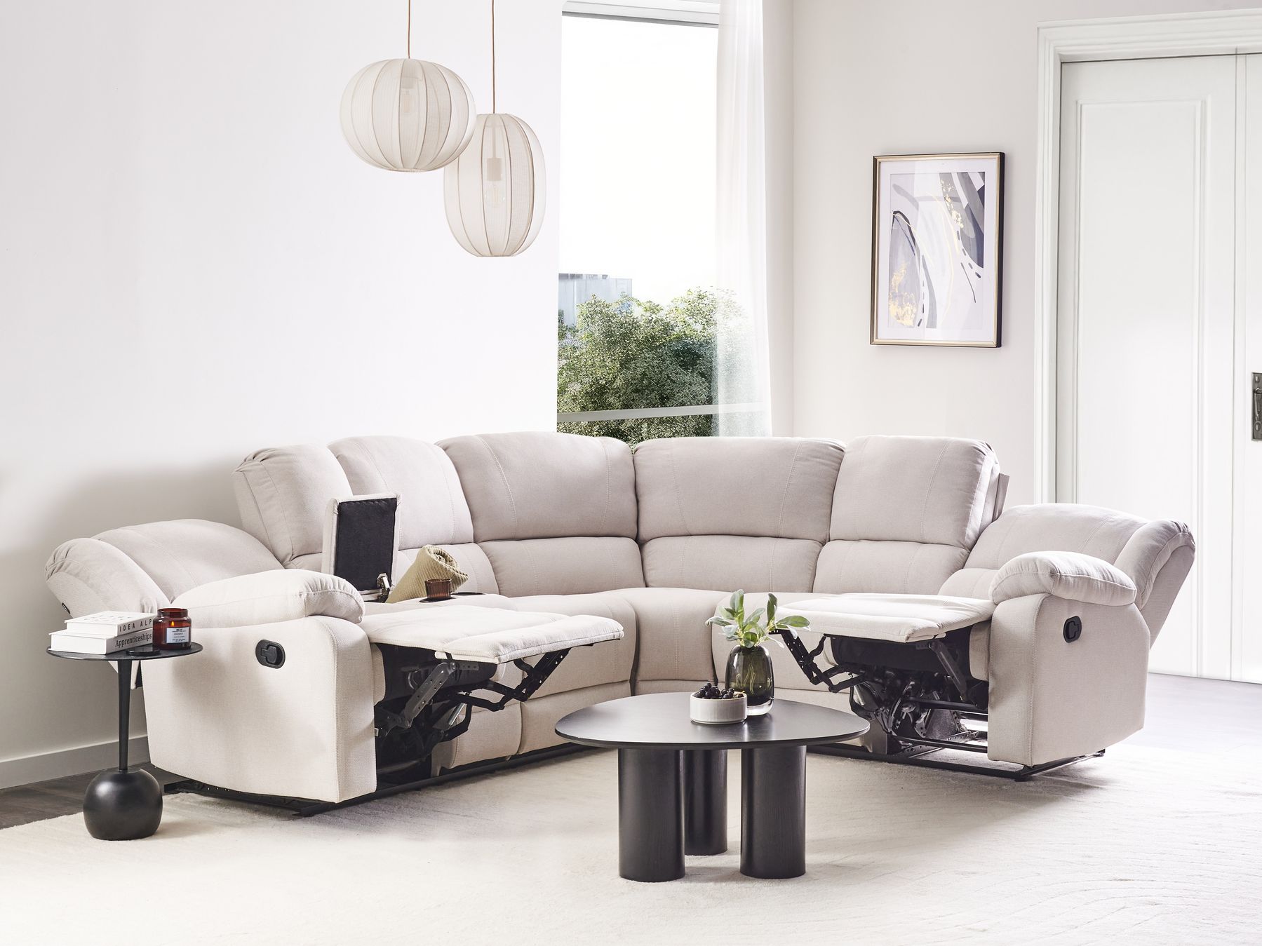 Corner Fabric Manual Recliner Sofa Light Beige ROKKE