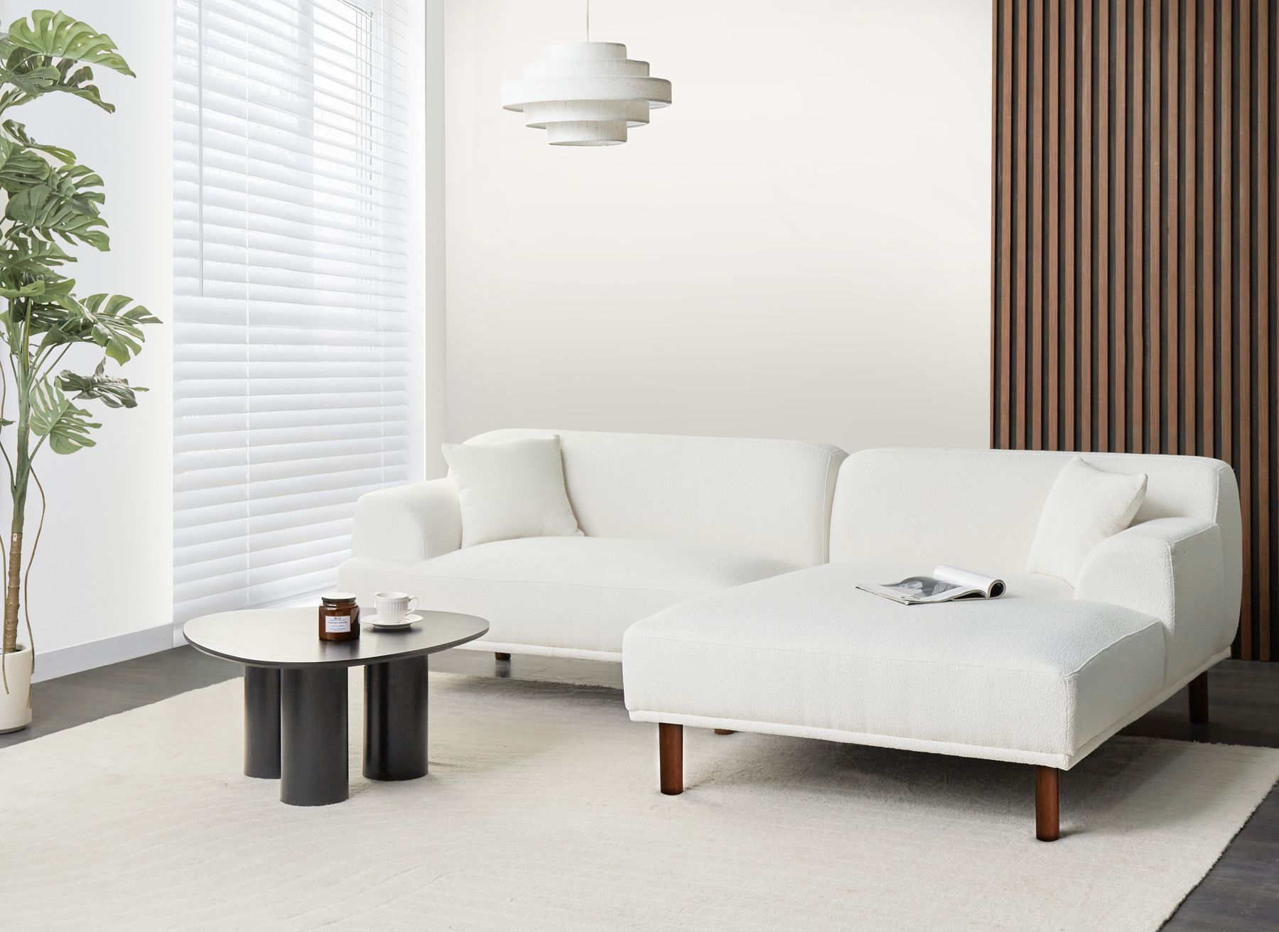 Left Hand Boucle Corner Sofa White HOLT