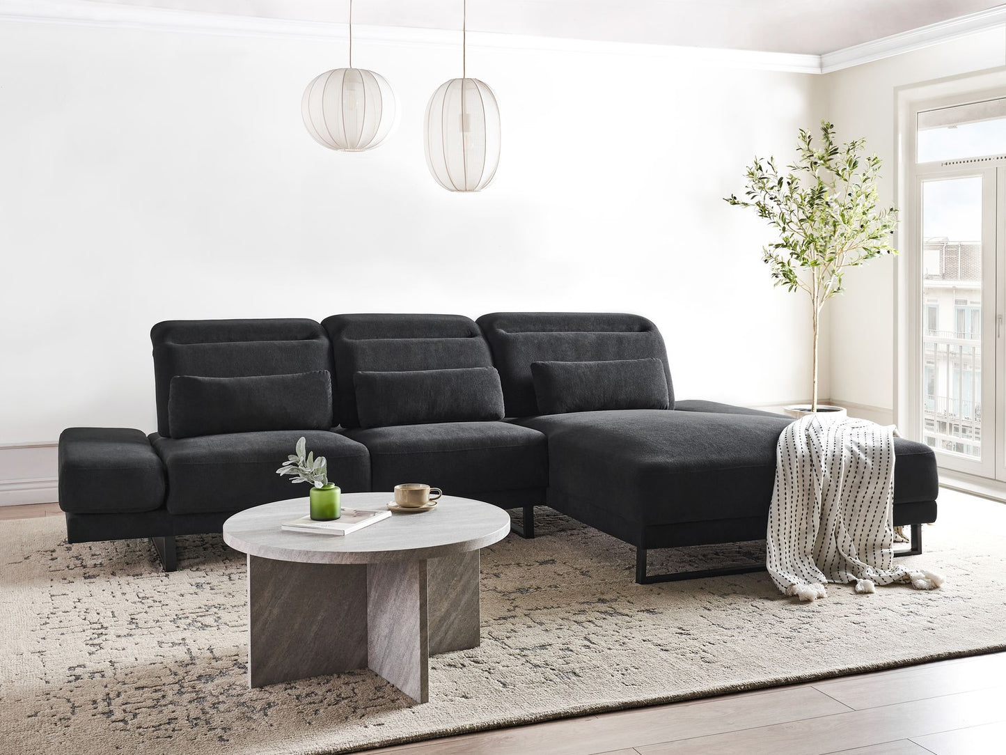 Left Hand Fabric Corner Sofa Black IKAST