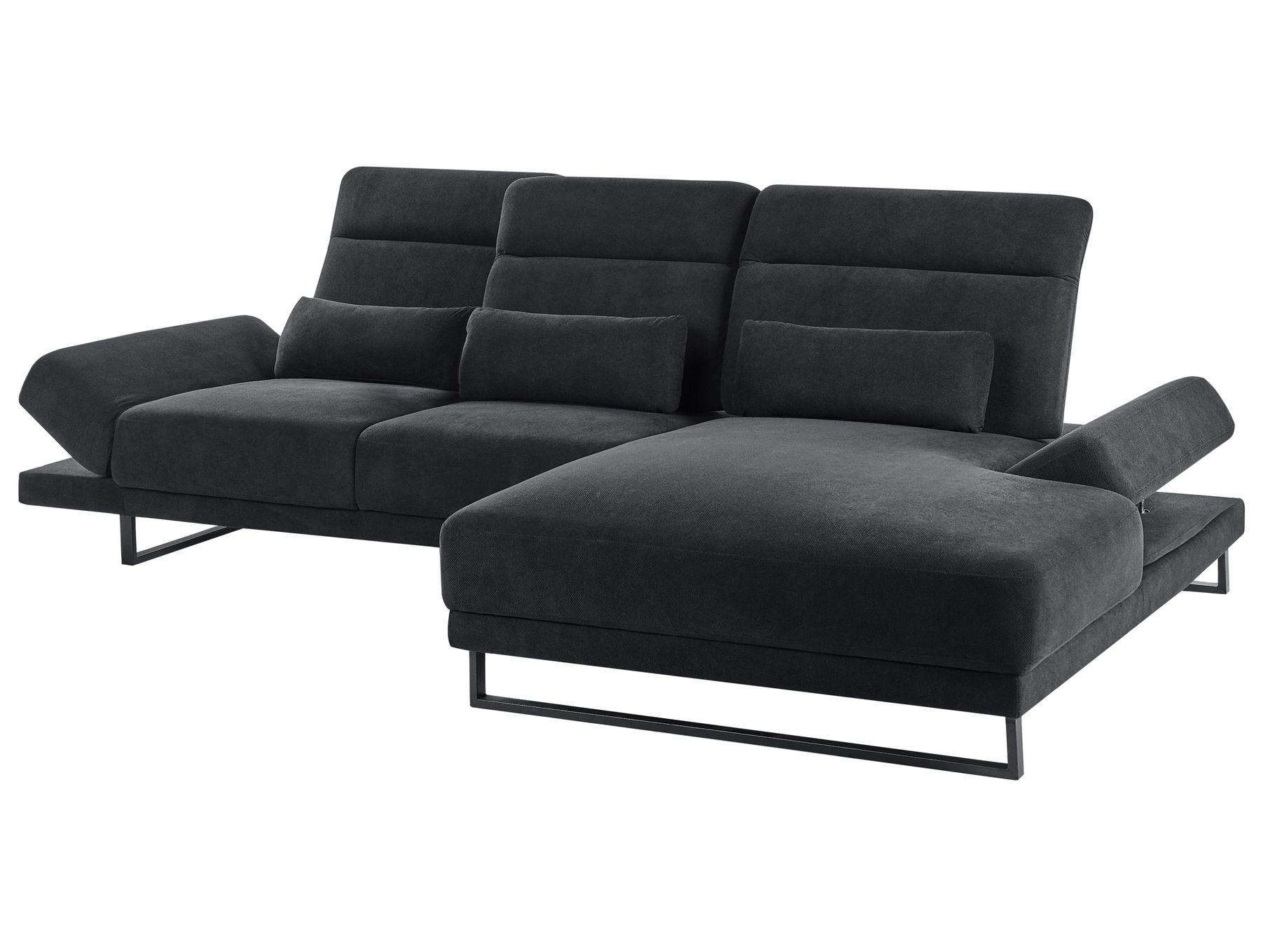 Left Hand Fabric Corner Sofa Black IKAST