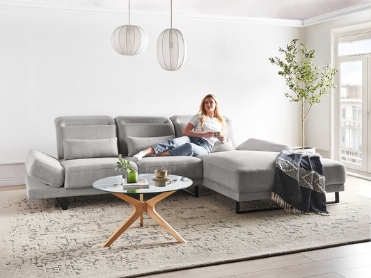 Left Hand Fabric Corner Sofa Light Grey IKAST
