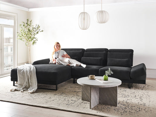 Right Hand Fabric Corner Sofa Black IKAST