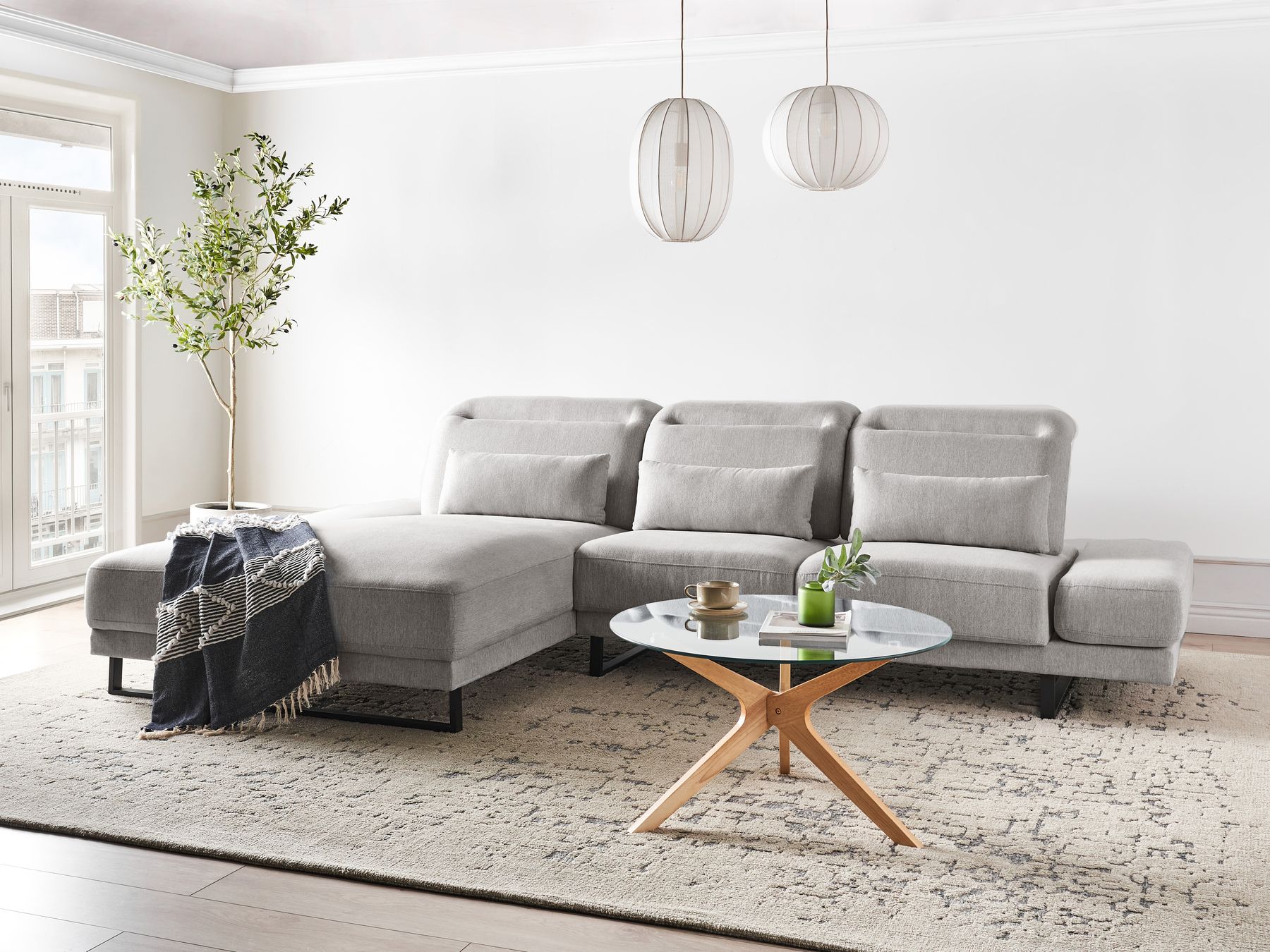 Right Hand Fabric Corner Sofa Light Grey IKAST