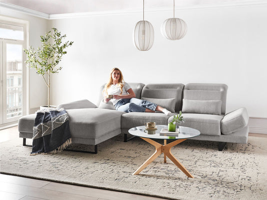 Right Hand Fabric Corner Sofa Light Grey IKAST