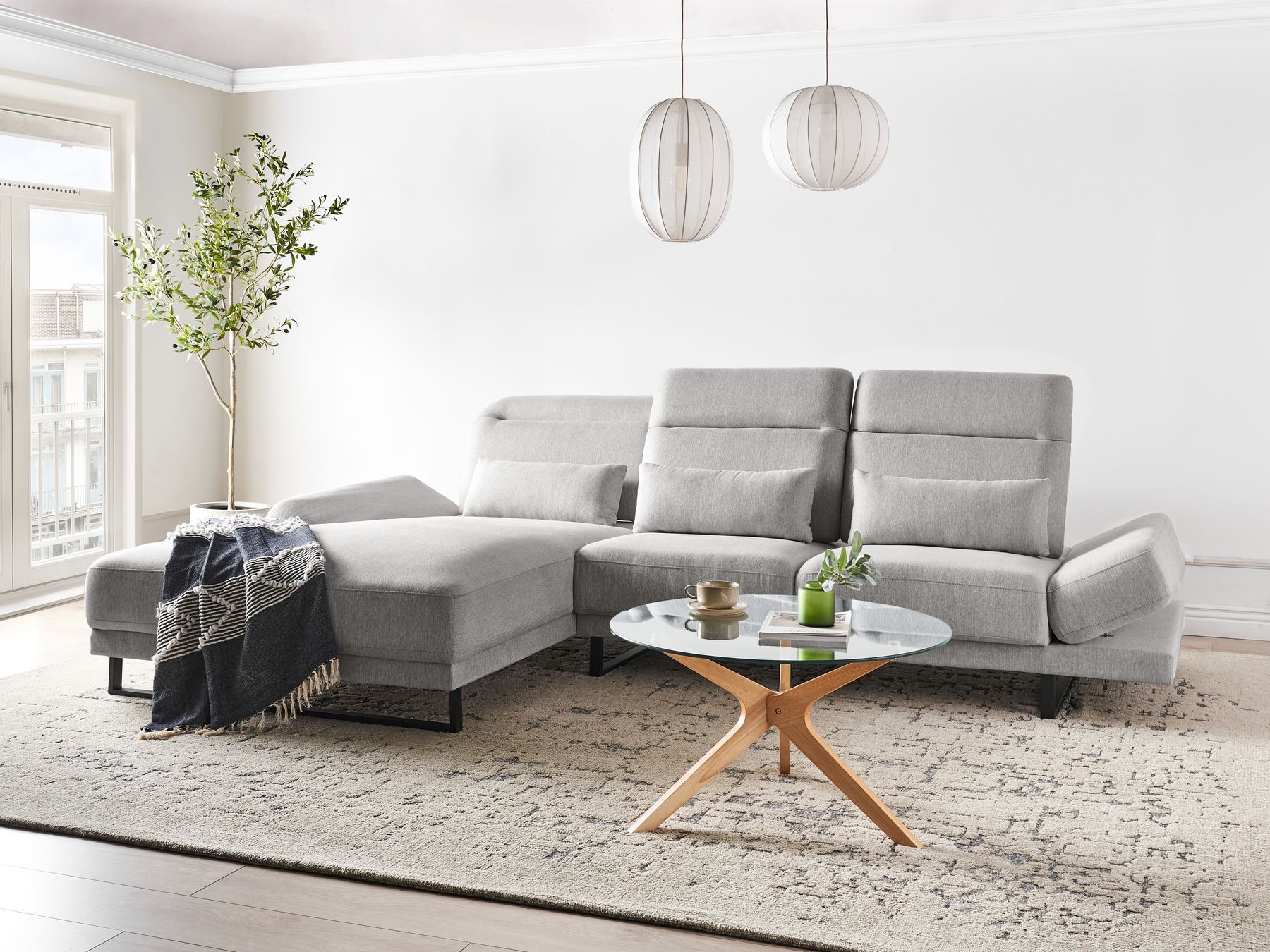 Right Hand Fabric Corner Sofa Light Grey IKAST