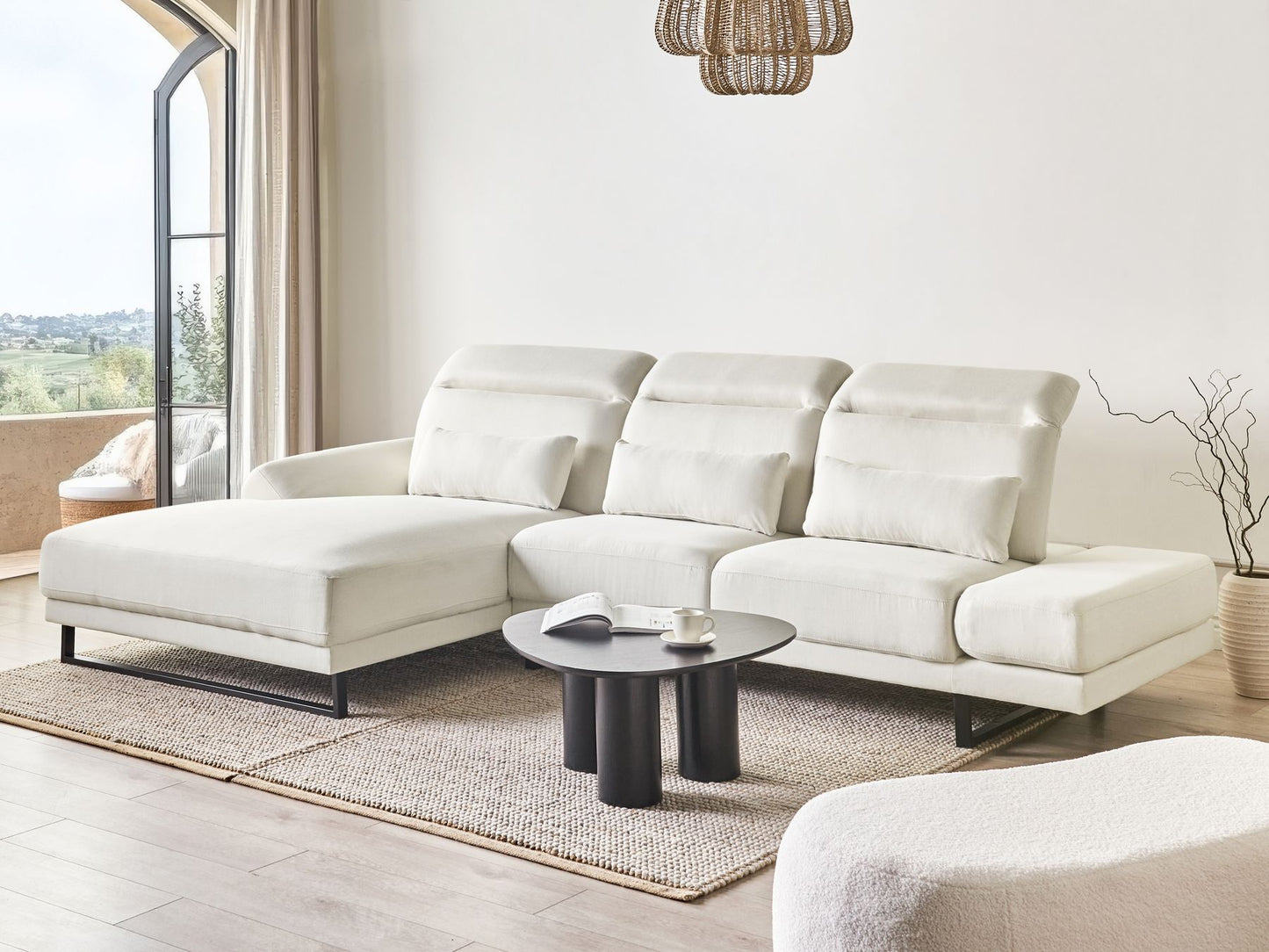 Right Hand Fabric Corner Sofa Off-White IKAST