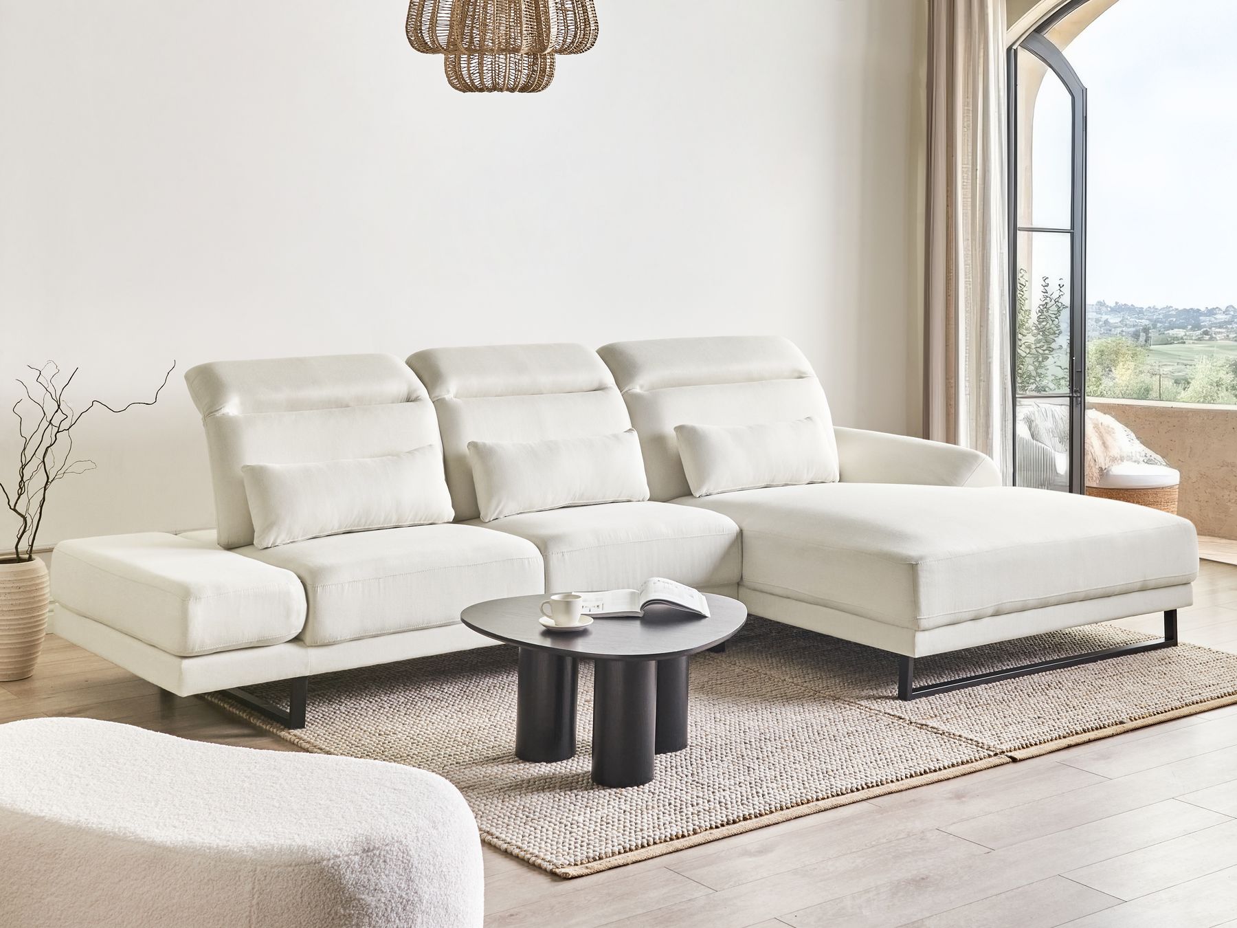 Left Hand Fabric Corner Sofa Off-White IKAST