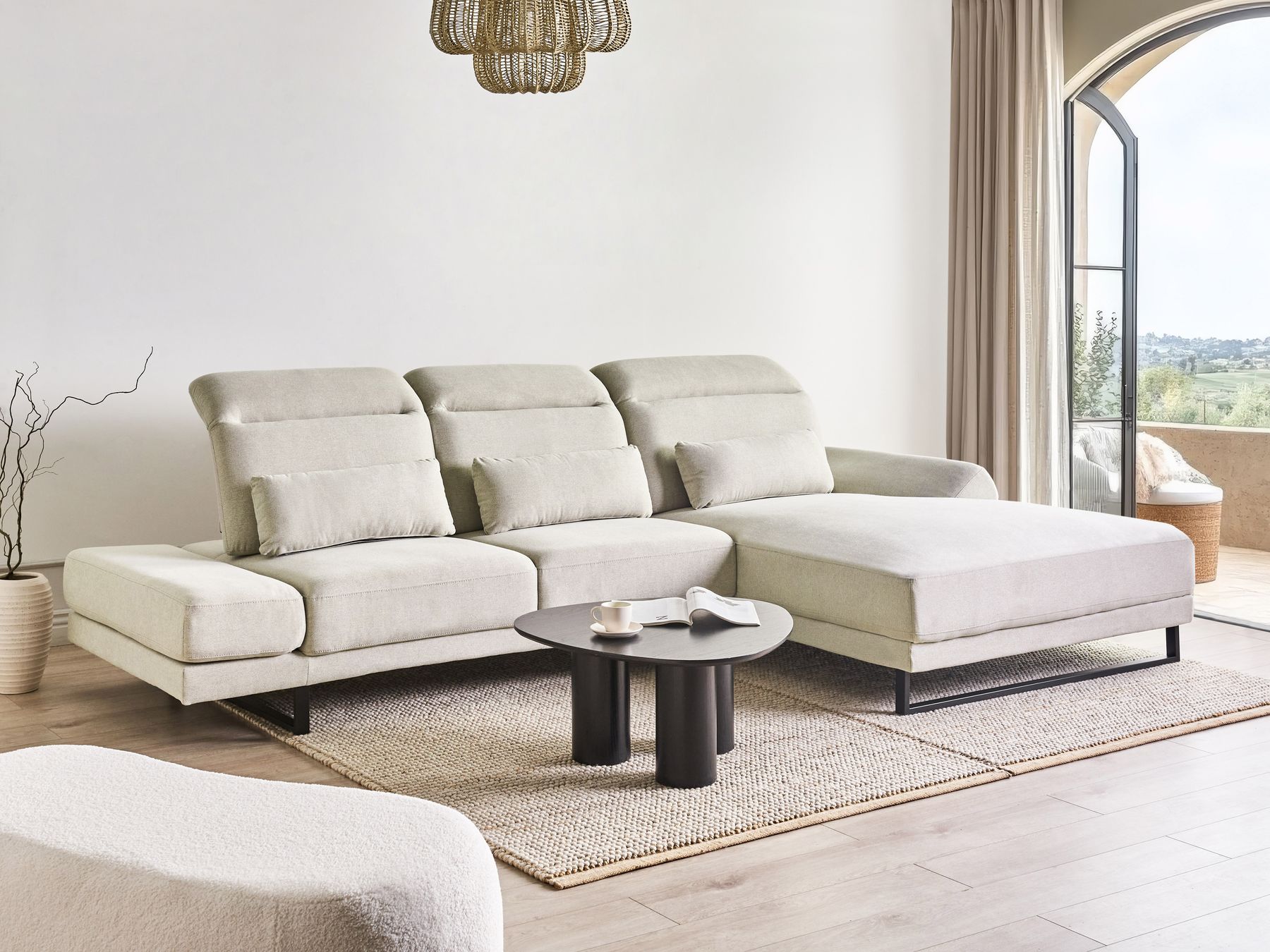 Left Hand Fabric Corner Sofa Light Beige IKAST