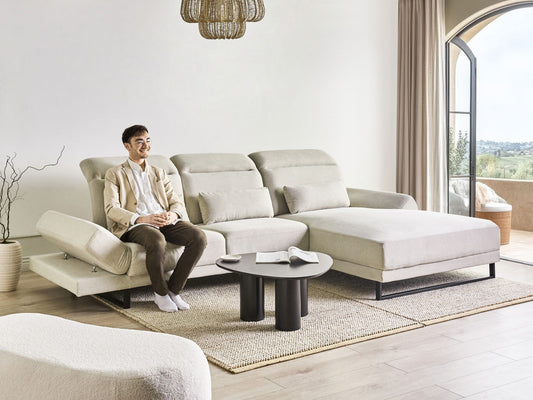 Left Hand Fabric Corner Sofa Light Beige IKAST