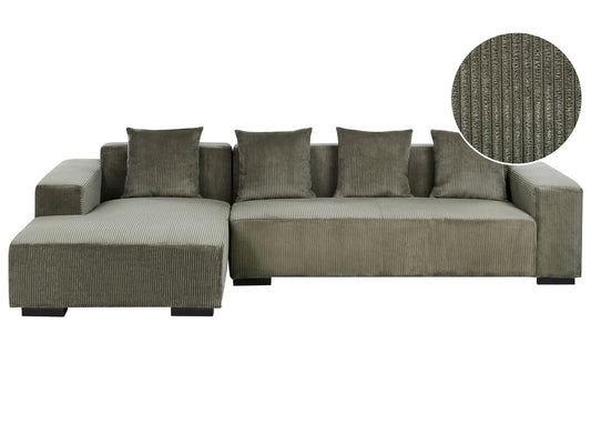 Right Hand Jumbo Cord Corner Sofa Green LUNGO