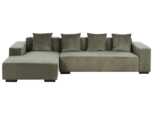 Right Hand Jumbo Cord Corner Sofa Green LUNGO