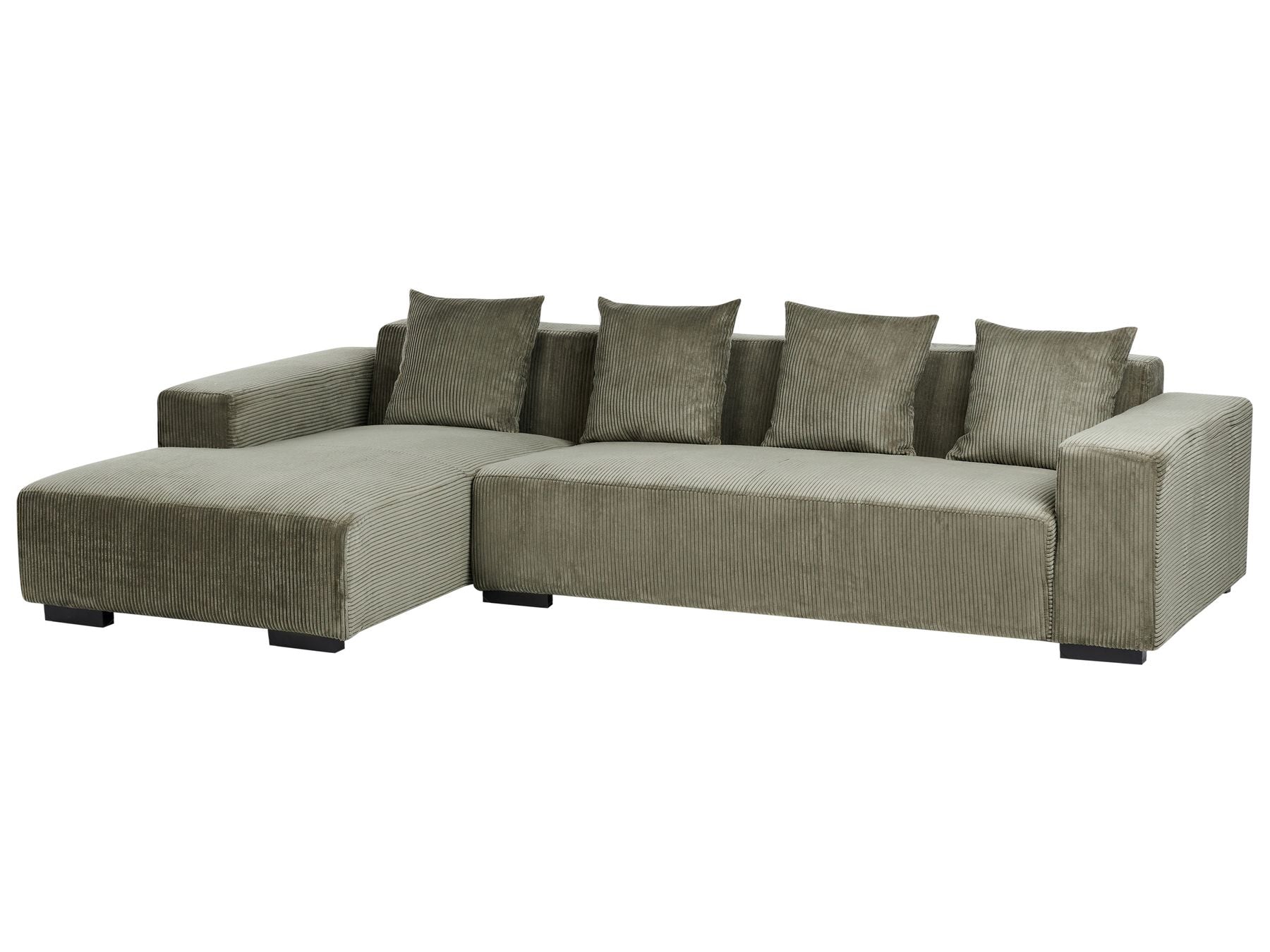 Right Hand Jumbo Cord Corner Sofa Green LUNGO