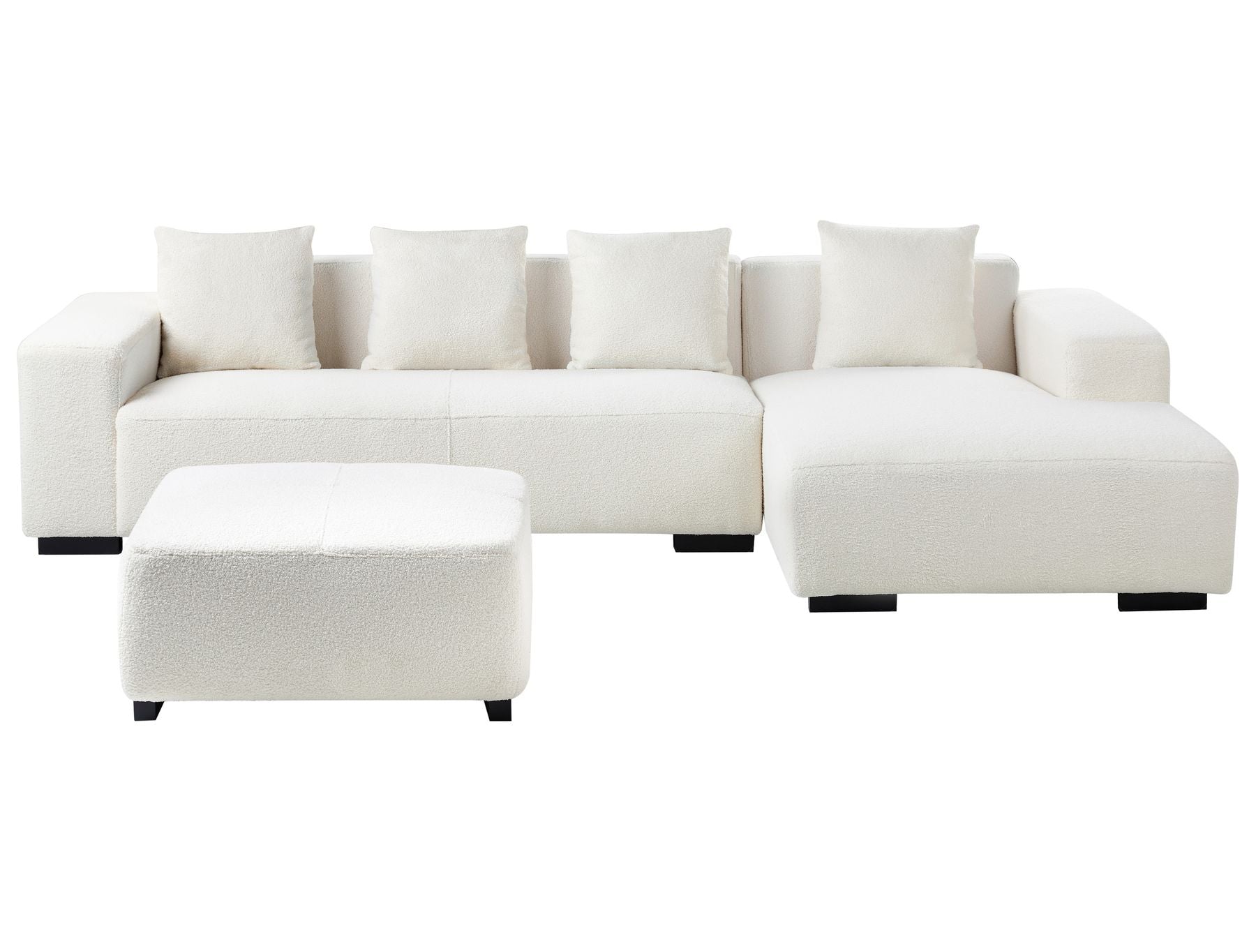 Left Hand Boucle Corner Sofa with Ottoman White LUNGO