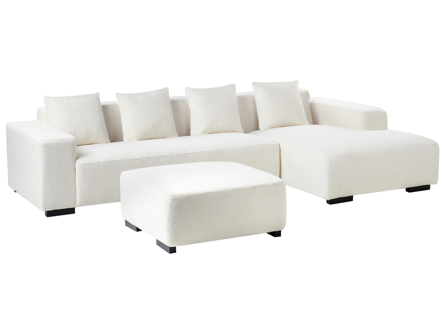 Left Hand Boucle Corner Sofa with Ottoman White LUNGO