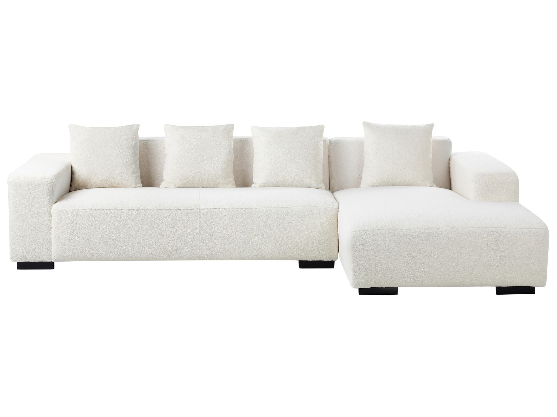 Left Hand Boucle Corner Sofa with Ottoman White LUNGO