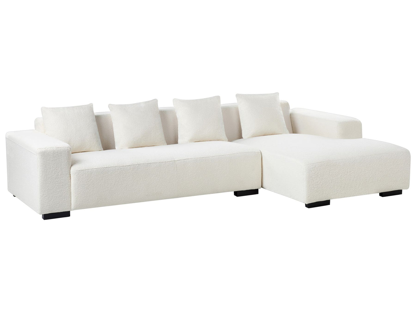Left Hand Boucle Corner Sofa with Ottoman White LUNGO