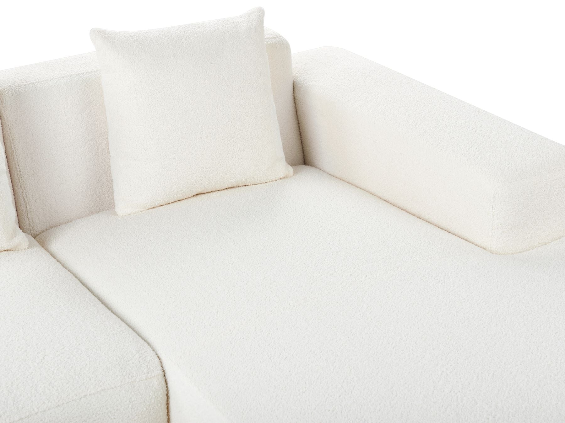Left Hand Boucle Corner Sofa with Ottoman White LUNGO