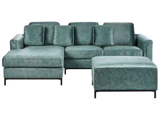 Right Hand Corner Velvet Sofa with Ottoman Teal OSLO