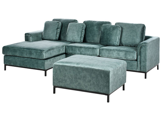 Right Hand Corner Velvet Sofa with Ottoman Teal OSLO