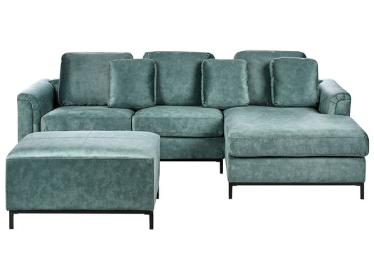 Left Hand Corner Velvet Sofa with Ottoman Teal OSLO