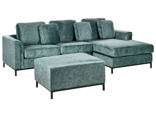 Left Hand Corner Velvet Sofa with Ottoman Teal OSLO