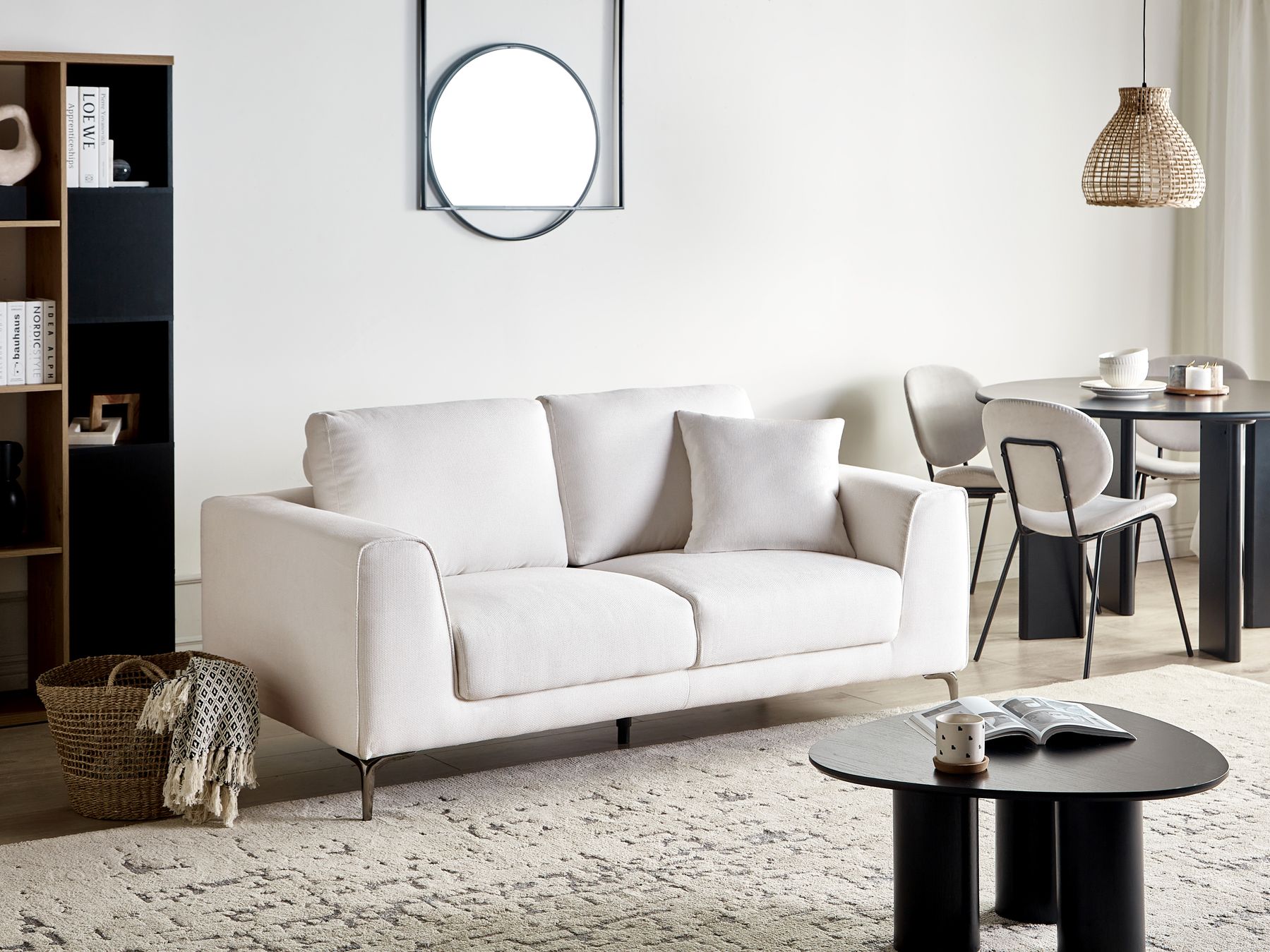 2 Seater Fabric Sofa White REINEN
