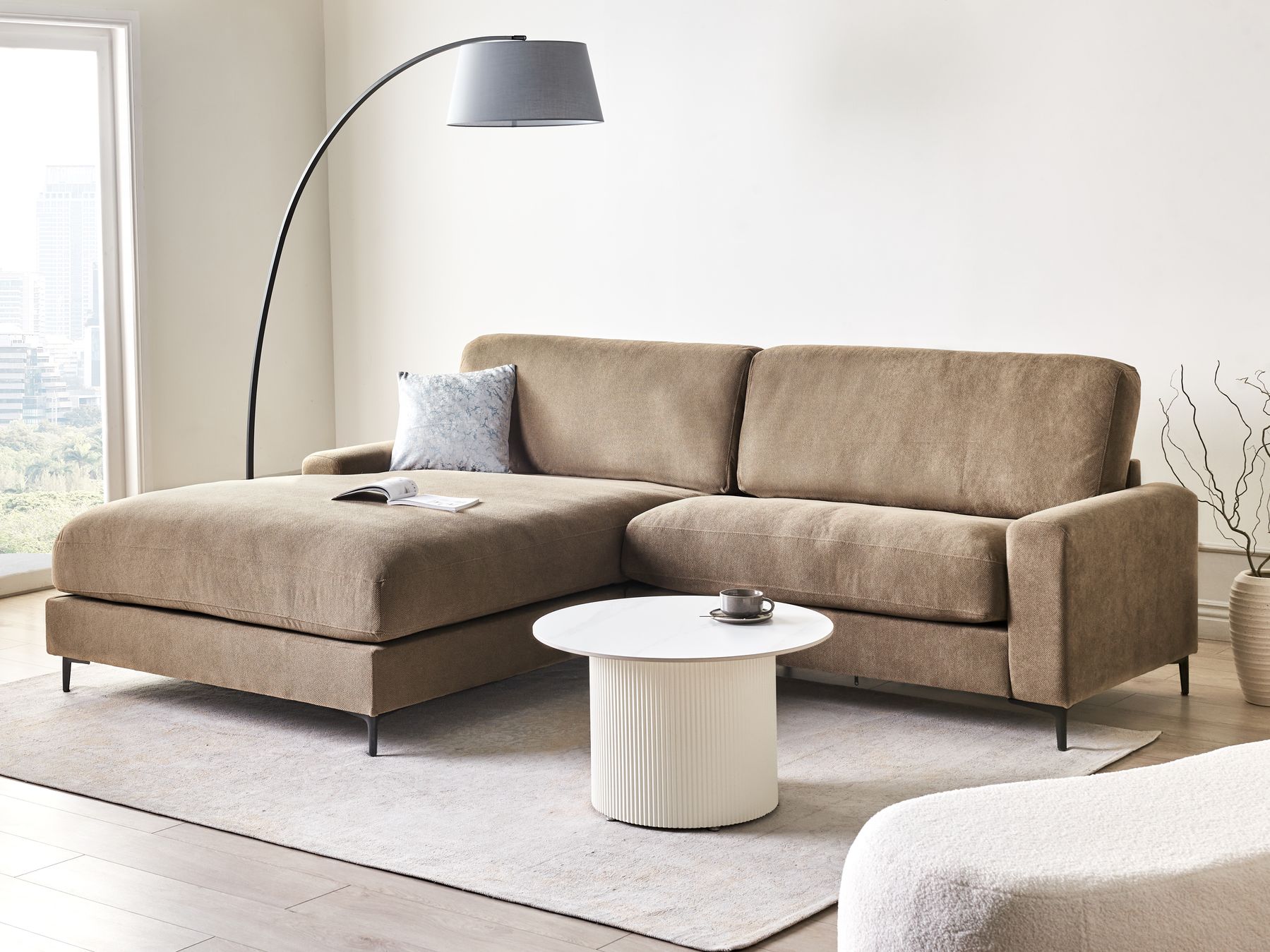 Right Hand Fabric Corner Sofa Brown MALOY