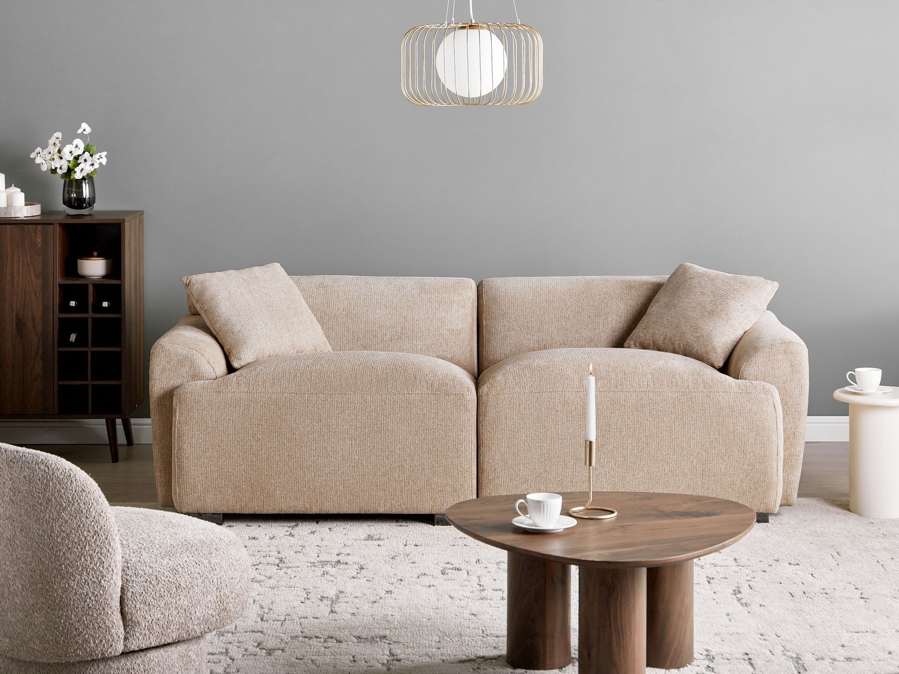 3 Seater Fabric Sofa Beige KORIO