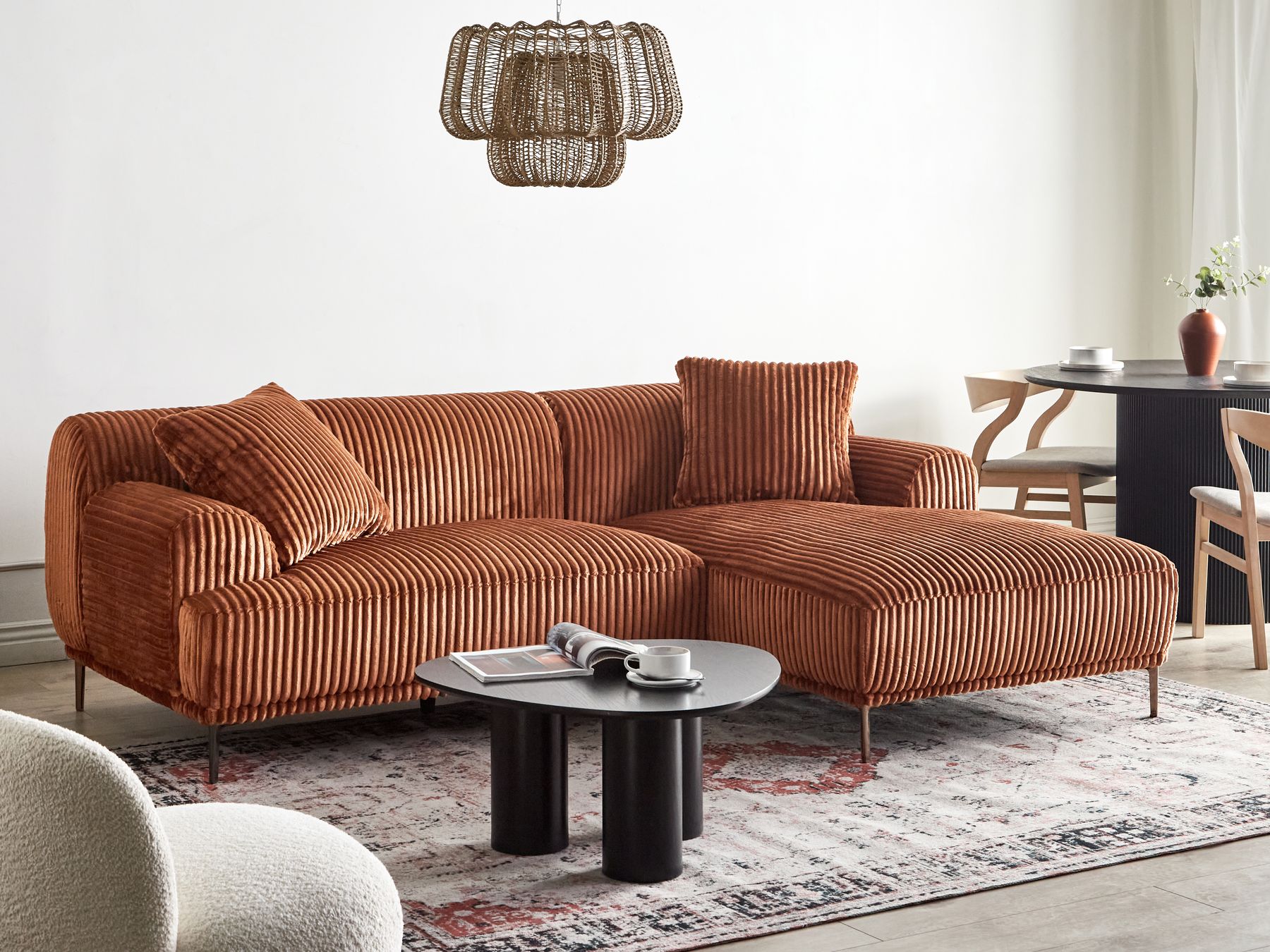 Left Hand Jumbo Cord Corner Sofa Brown STENUM