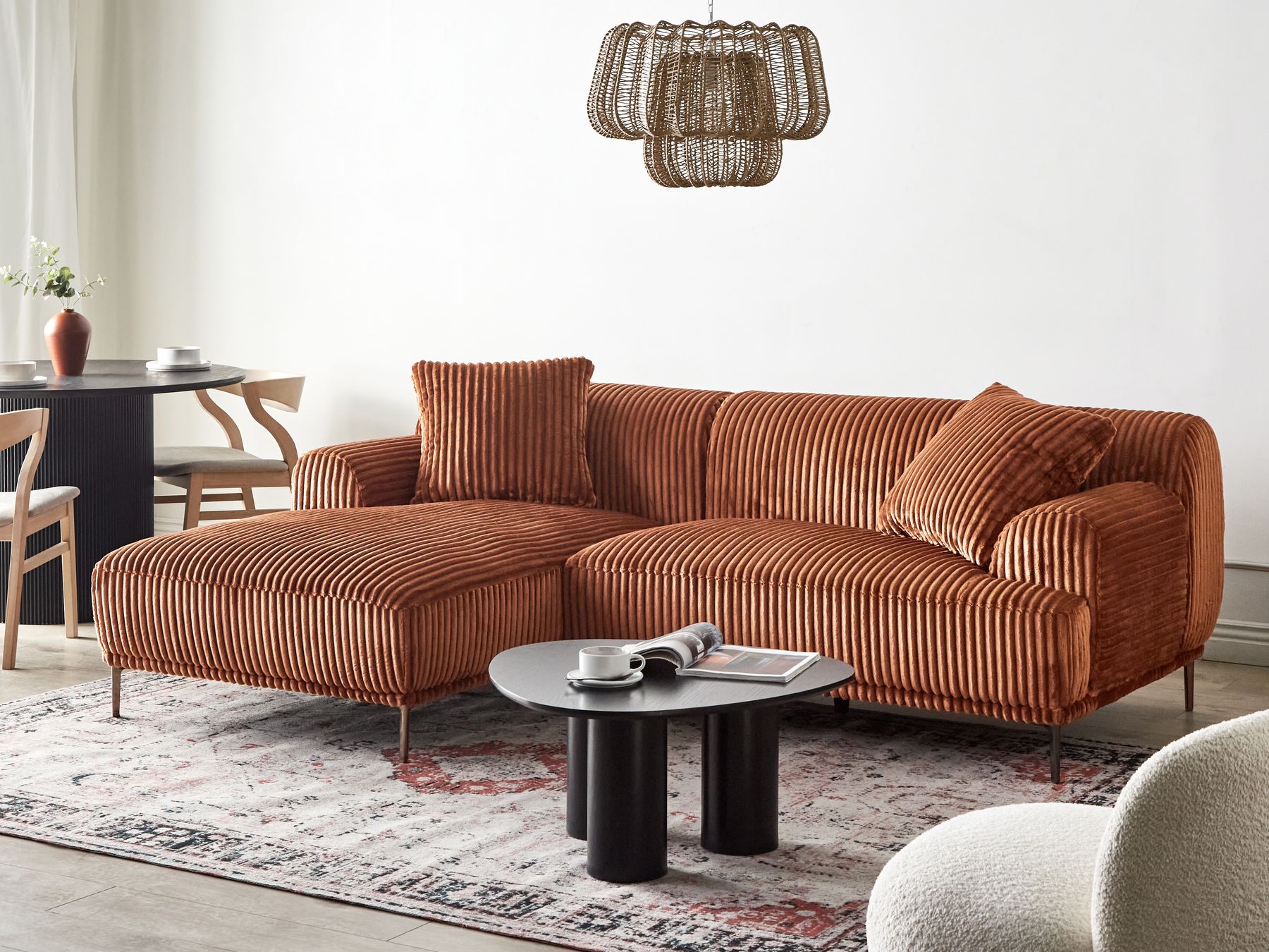 Right Hand Jumbo Cord Corner Sofa Brown STENUM