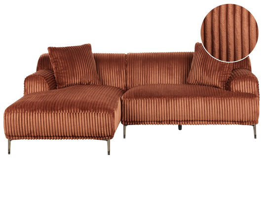Right Hand Jumbo Cord Corner Sofa Brown STENUM