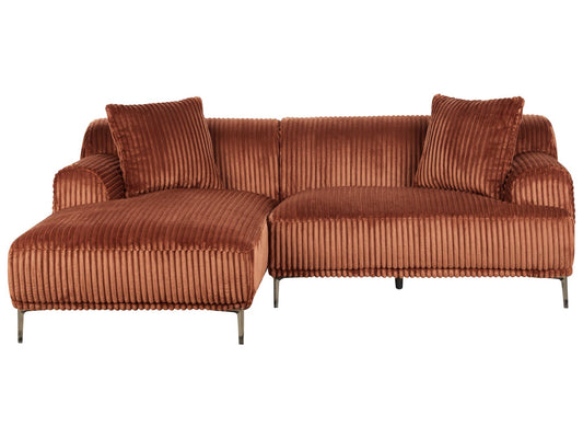 Right Hand Jumbo Cord Corner Sofa Brown STENUM
