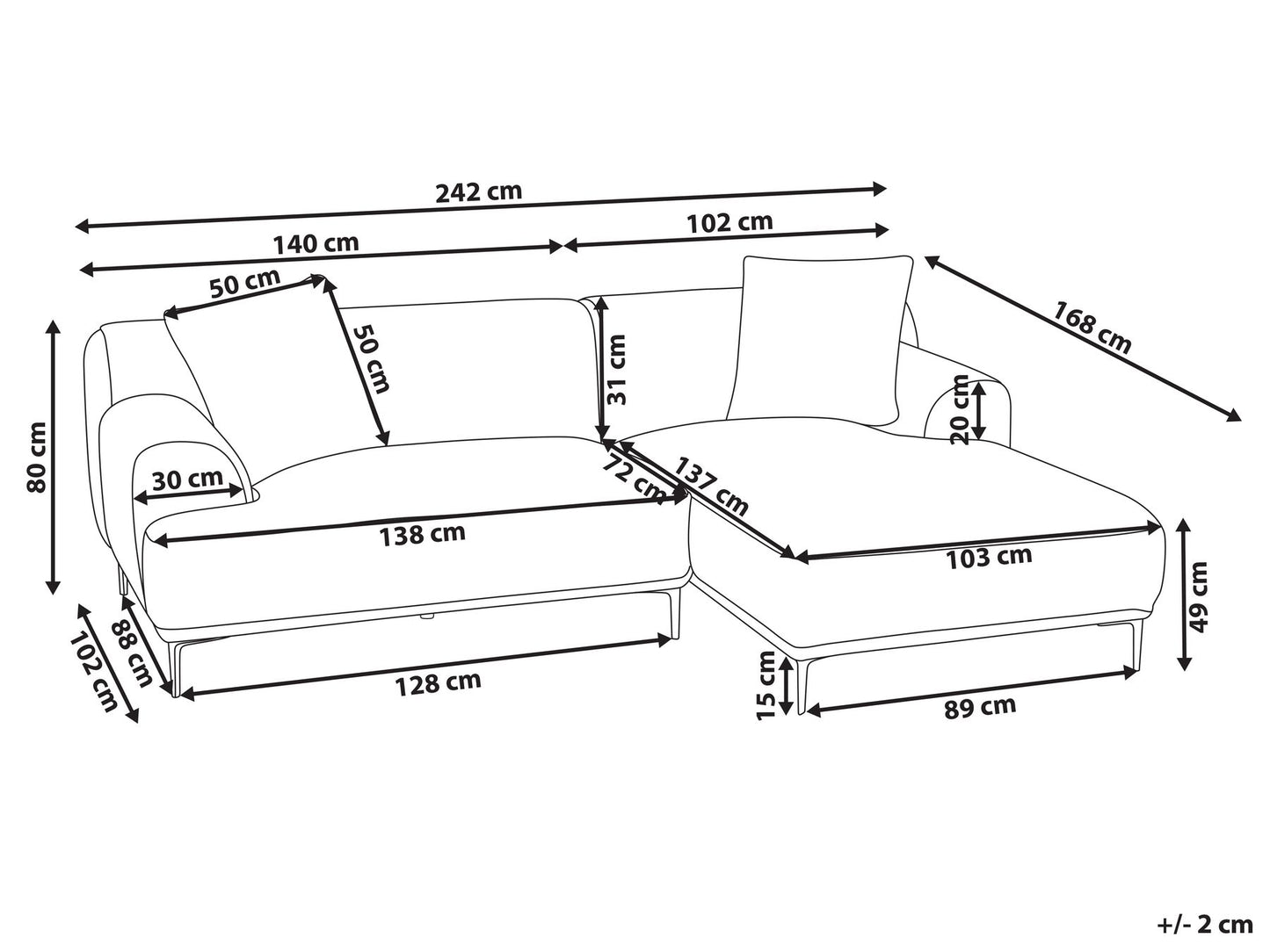 Right Hand Jumbo Cord Corner Sofa Brown STENUM