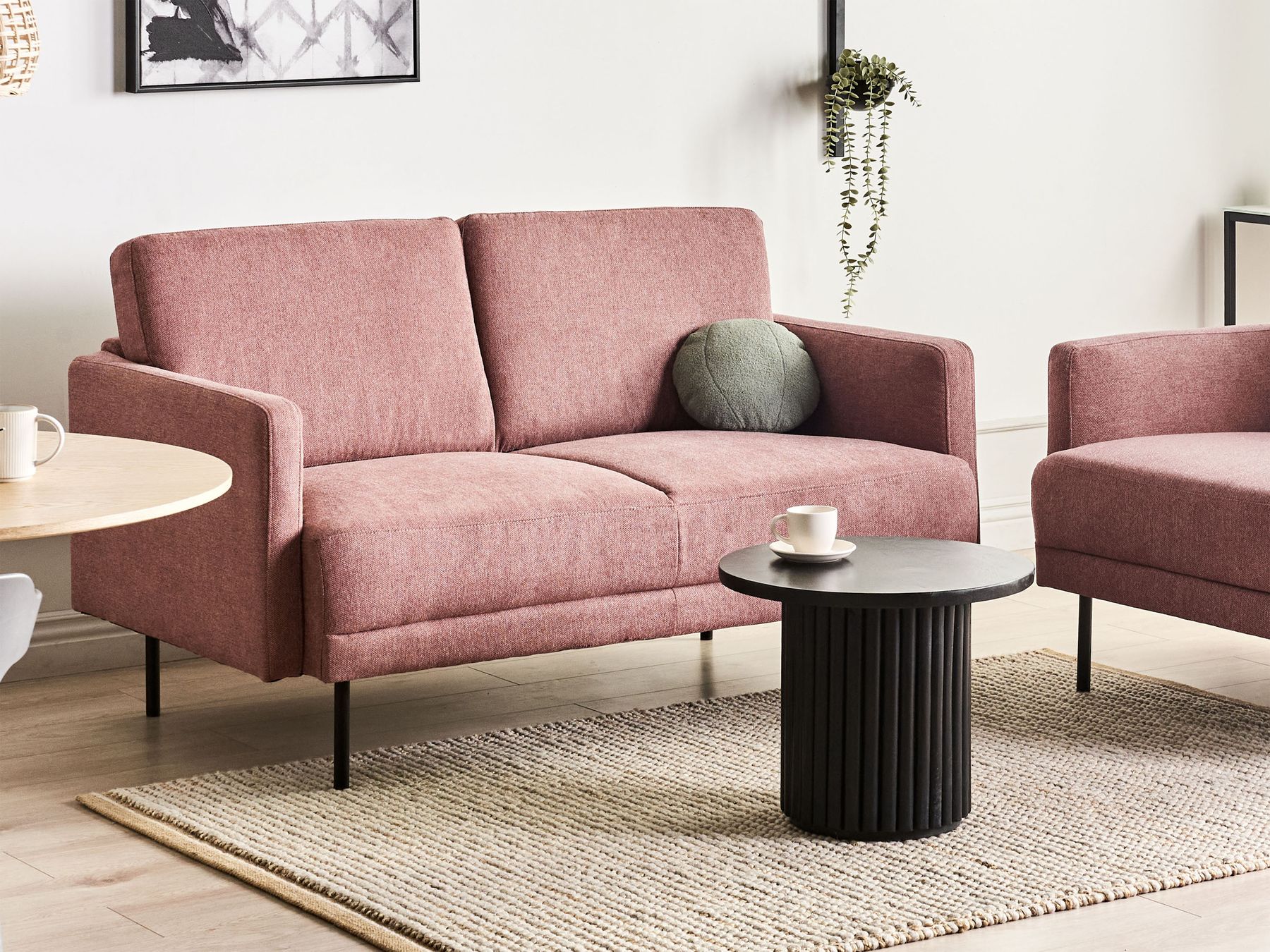 2 Seater Fabric Sofa Pink BREDA