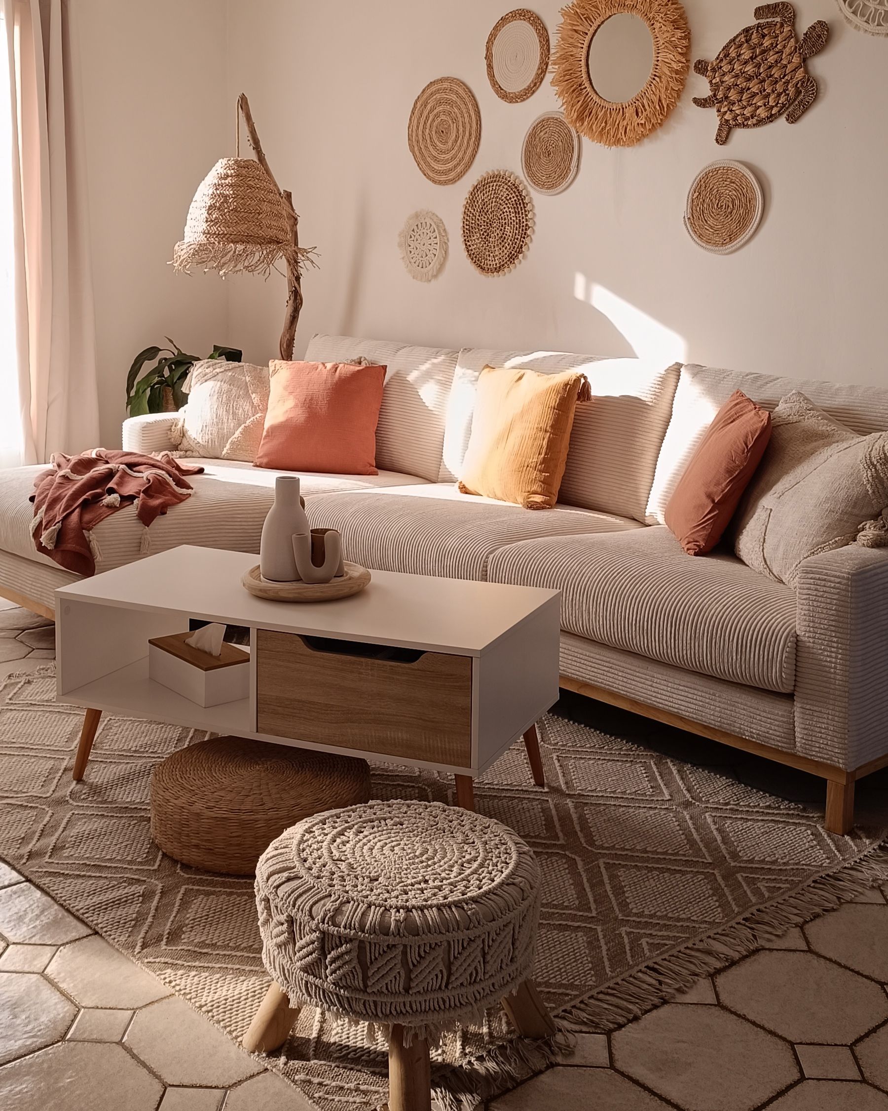 Right Hand Jumbo Cord Corner Sofa Light Beige SIGGARD