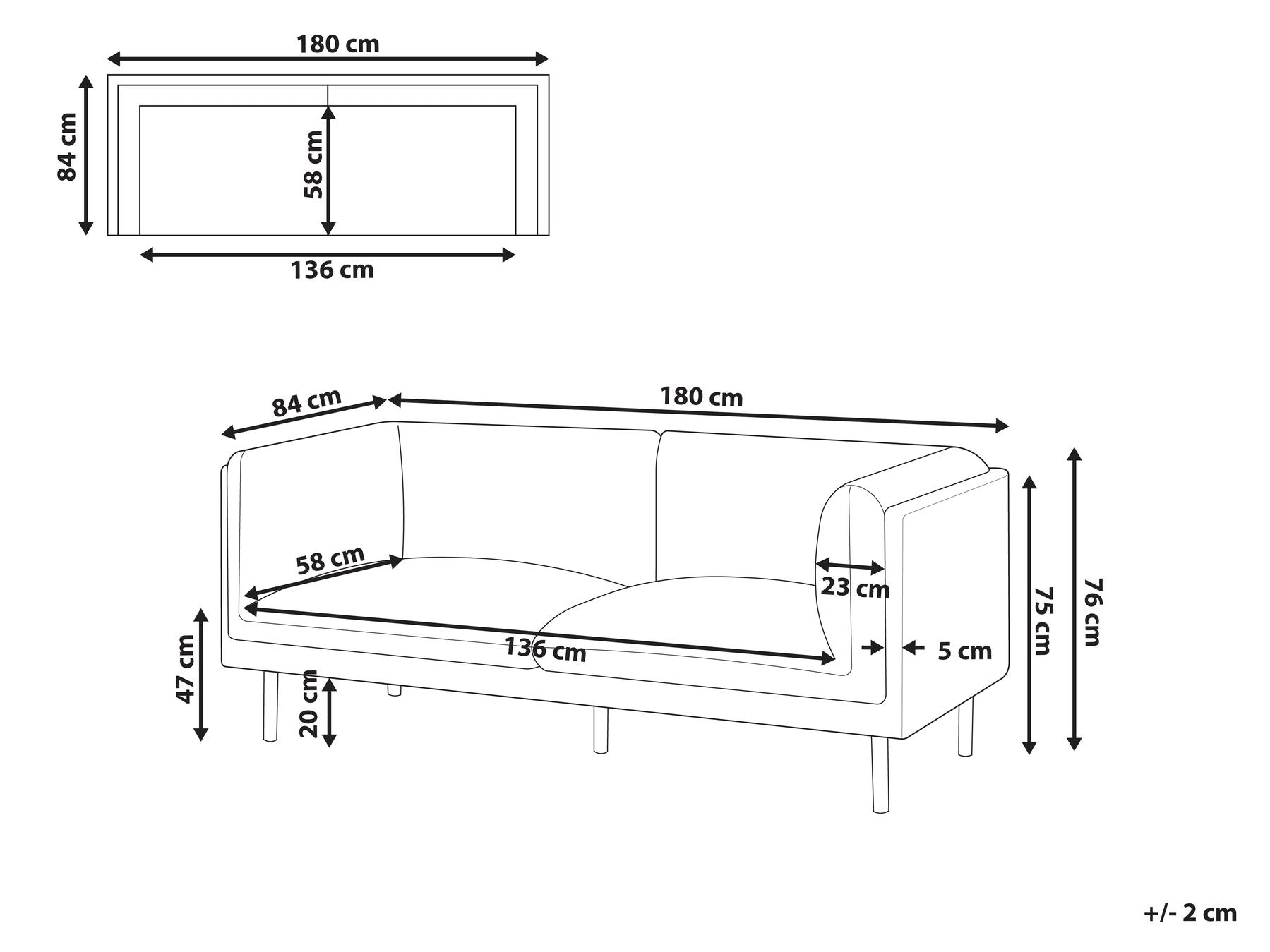 2 Seater Fabric Sofa Black VORGOD