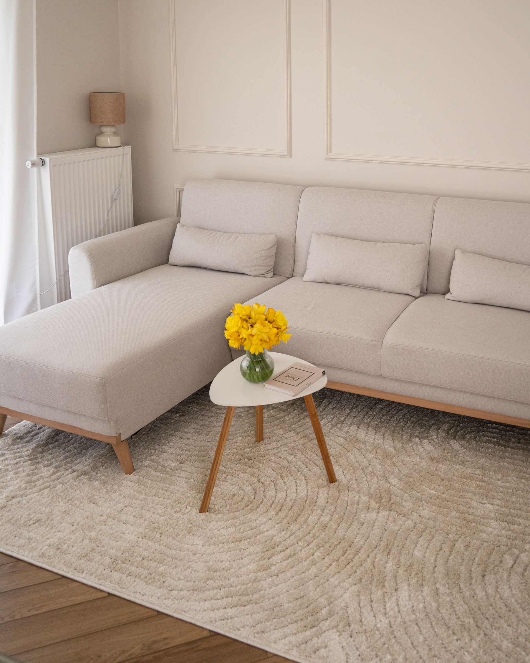 Right Hand Fabric Corner Sofa Bed Light Beige OLLSTA