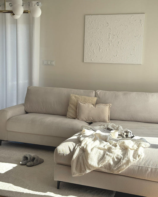 Left Hand Fabric Corner Sofa Off-White MALOY